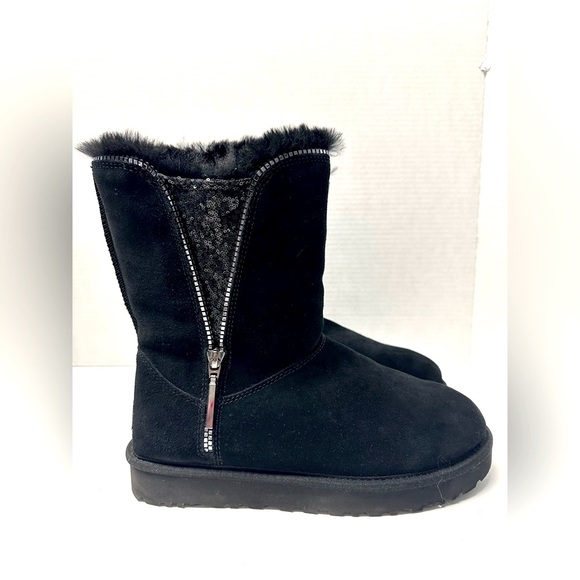 UGG Classic Sequin Inser Zip Boots Black faux zipper Perfect Condition - Picture 3 of 8